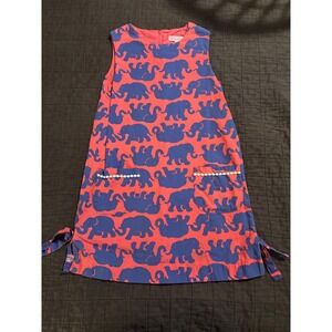 Lilly‎ Pulitzer Girls Dress Size 6 Pink Blue Elephant Print Sleeveless Bow